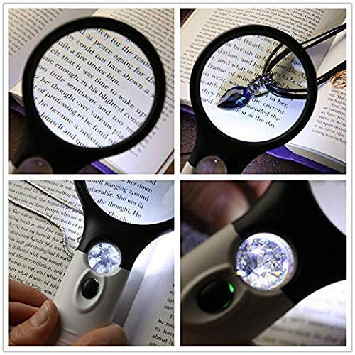 Magnifier 3 LED Light, 3X 45X Handheld Magnifier Reading Magnifying Glass illuminated Loupe Lens Super High Clarity Lighted for Books Maps,jewelry, Watch Repair แว่นขยาย