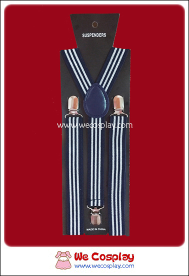 สายเอี๊ยม Suspenders พื้นสีกรมท่า ลายทางสีขาวสามแถบ Navy Blue & White Stripe Pattern Suspenders