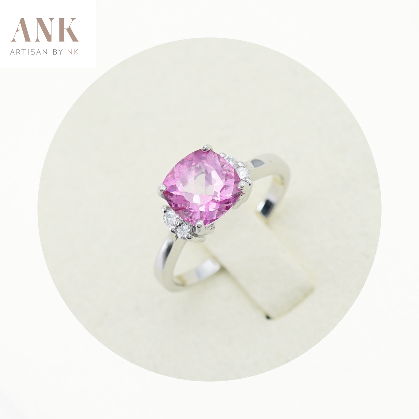 แหวนเงินแท้ฝังพิ๊งค์โทแพชสุดคิวต์ ประดับเพชร CZ ส่องประกาย เกรดยุโรป ✨