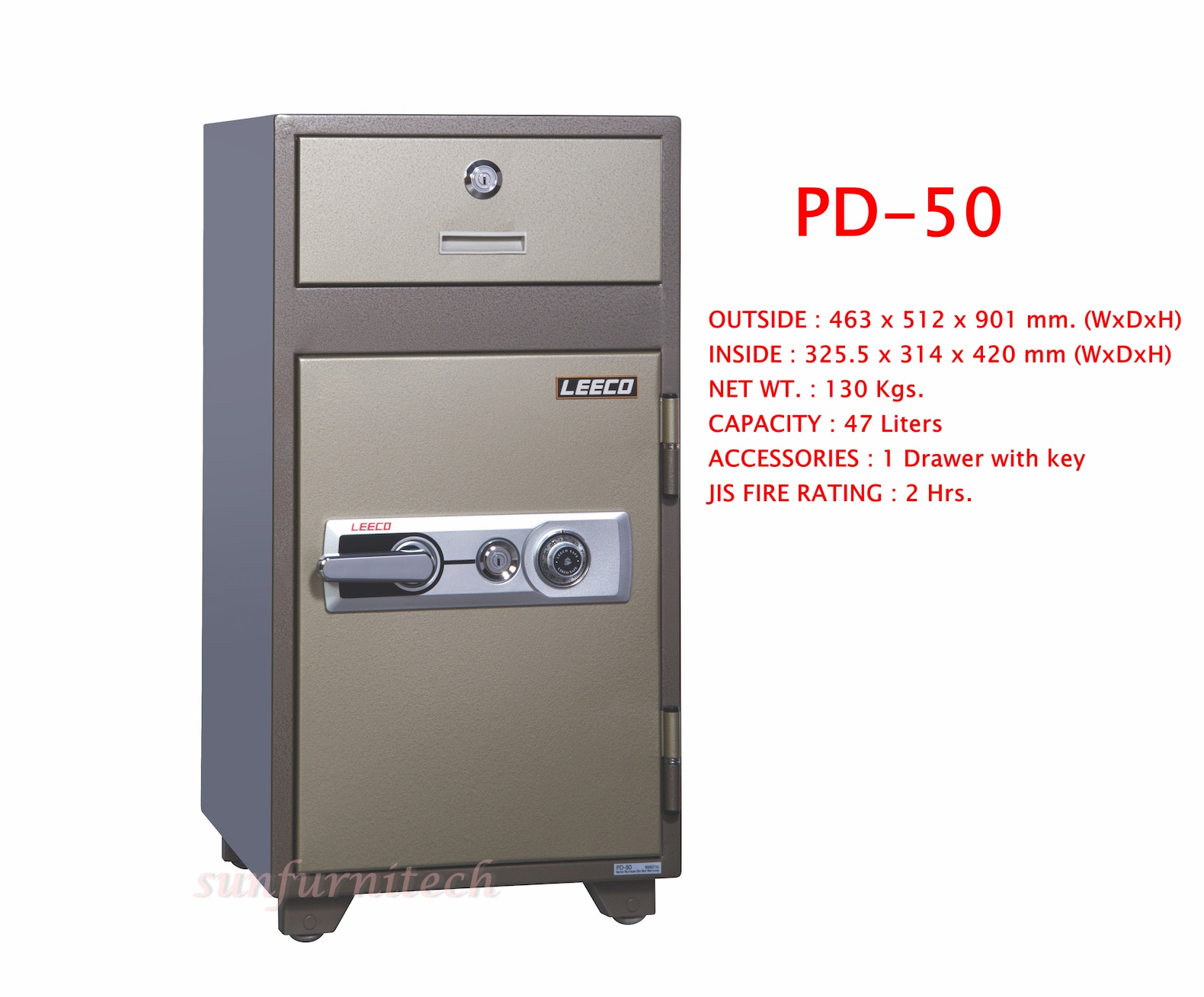 ตู้เซฟนิรภัย แบบมีลิ้นชักบน/บานเปิดล่าง น้ำหนัก 130 kgs. ลีโก้ (LEECO) รุ่น PD-50