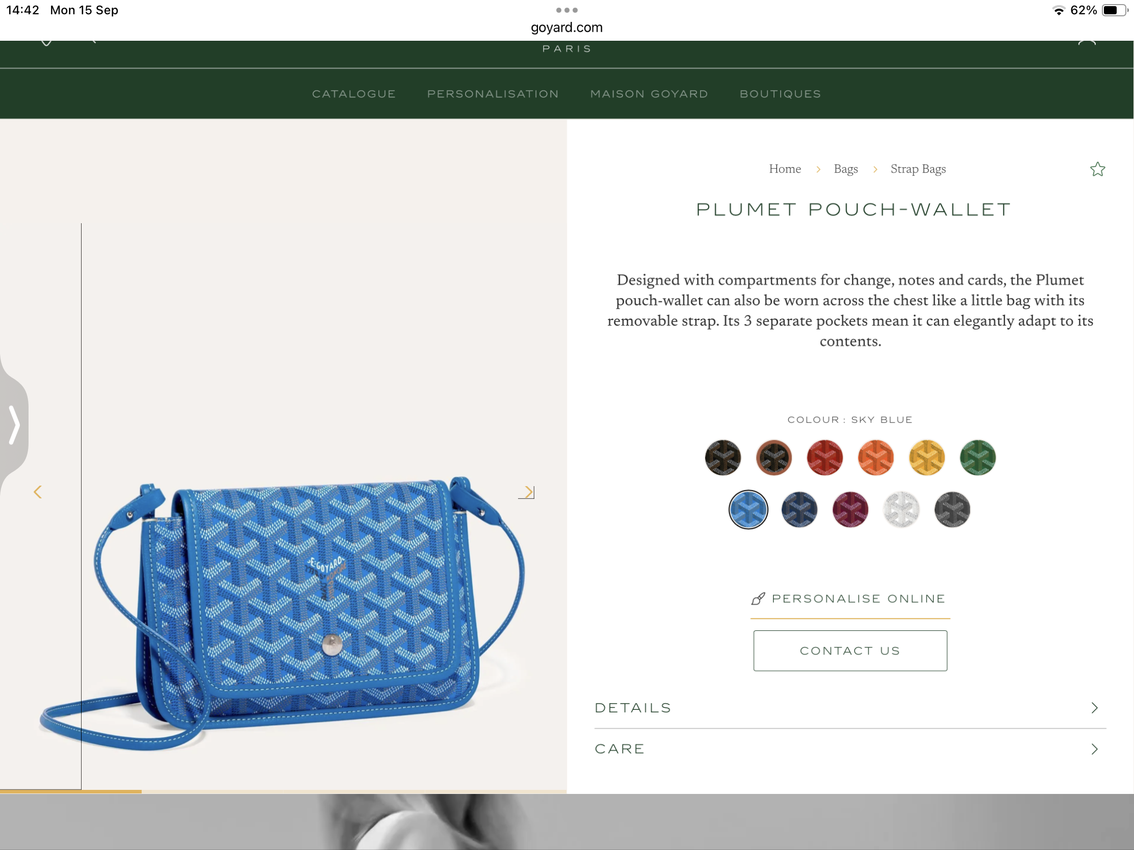 **do** กระเป๋าสะพายใบเล็ก Goyard Plumet pouch-wallet มี 3 สี มีกล่องใส่ให้เป็นของขวัญได้ สินค้าใหม่ ของแท้
