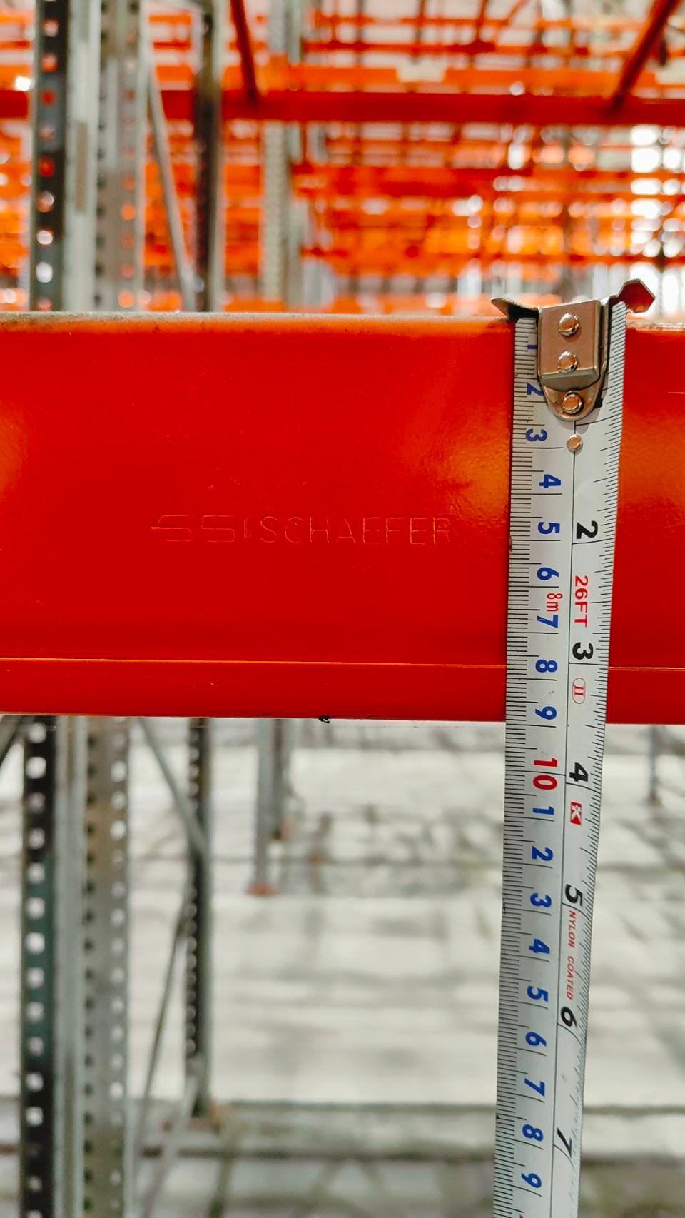 Selective rack ของเชฟเฟอร์ มาเล ขนาด ลึก 1.05m ยาว2.7m สูง 9.3m รับน้ำหนักได้ชั้นละ 2000 kg