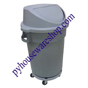 ถังขยะทรงกลมมีฝาเปิดปิดมีล้อเลื่อน 120 ลิตร, Circular Garbage Can