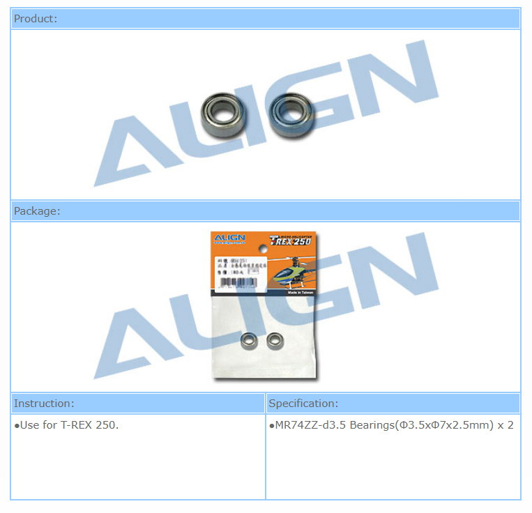 อะไหล่ ฮอ 250 ลูกปืน 2ลูก ขนาด 3.5x7x2.5mm Bearings (MR74ZZ-d3.5)