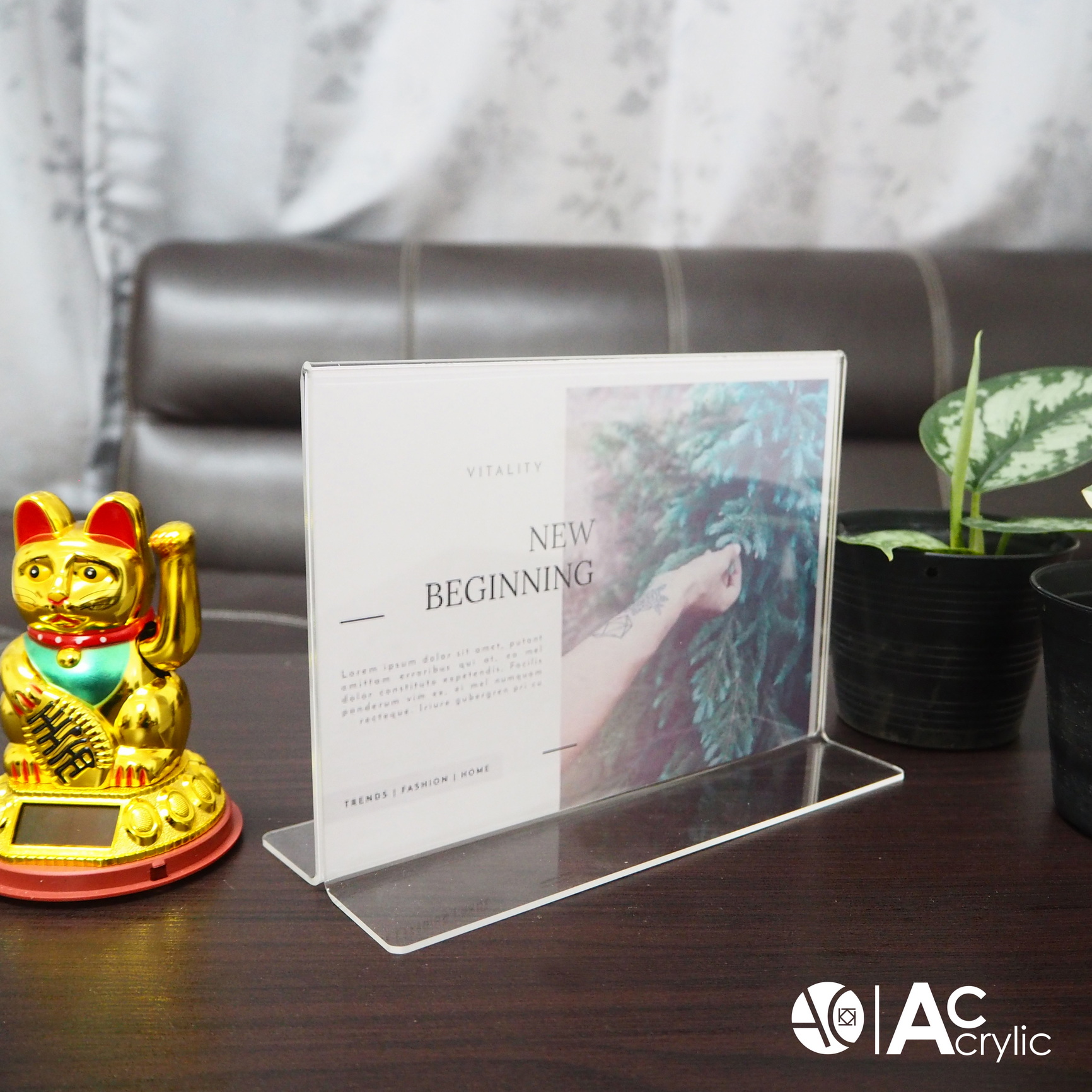 ป้ายตั้งโต๊ะ ป้ายอะคริลิค A5 แนวนอน 21.5x15 cm อะคริลิค โชว์กระดาษ 2 ด้าน ทรง T Acrylic (A5L2P)