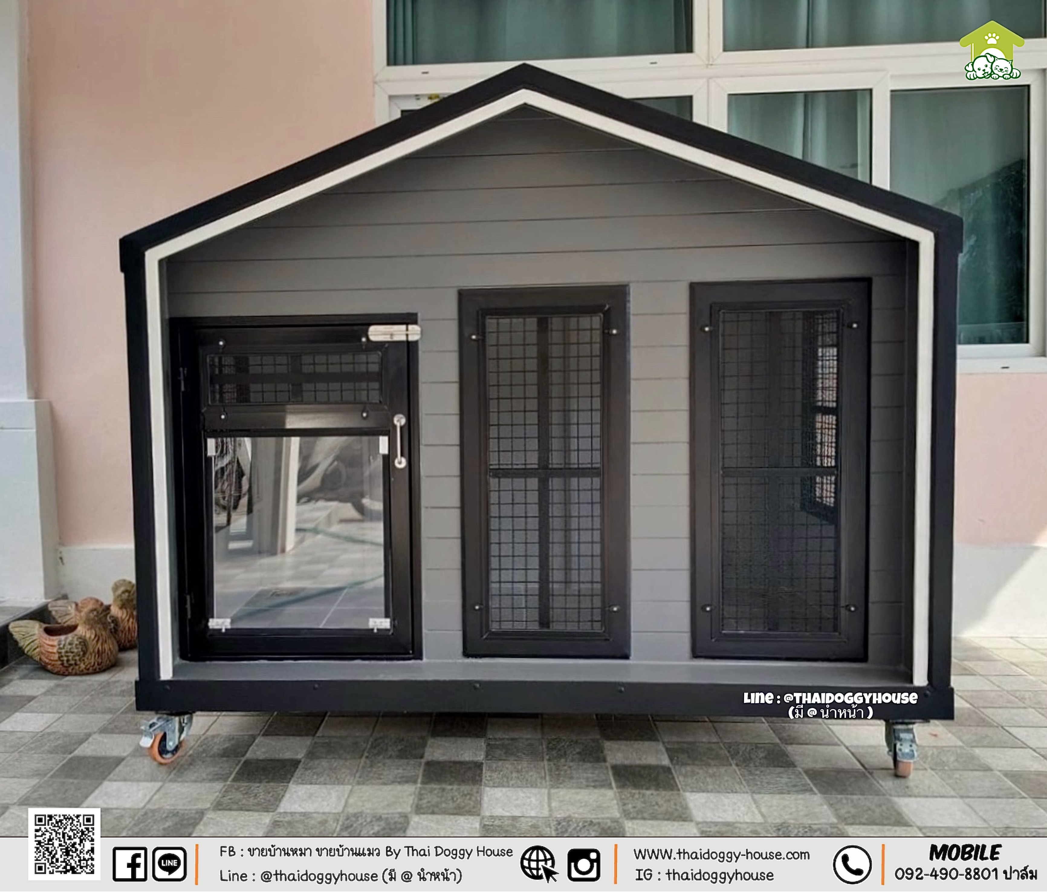 บ้านหมา บ้านแมว " 𝐍𝐎𝐑𝐃𝐈𝐂 𝐒𝐓𝐘𝐋𝐄 " มีตะแกรงเหล็ก มุ้งลวด พร้อมประตูบานสวิง ให้น้องๆเข้า- ออกเองได้ อากาศถ่ายเทได้ดี