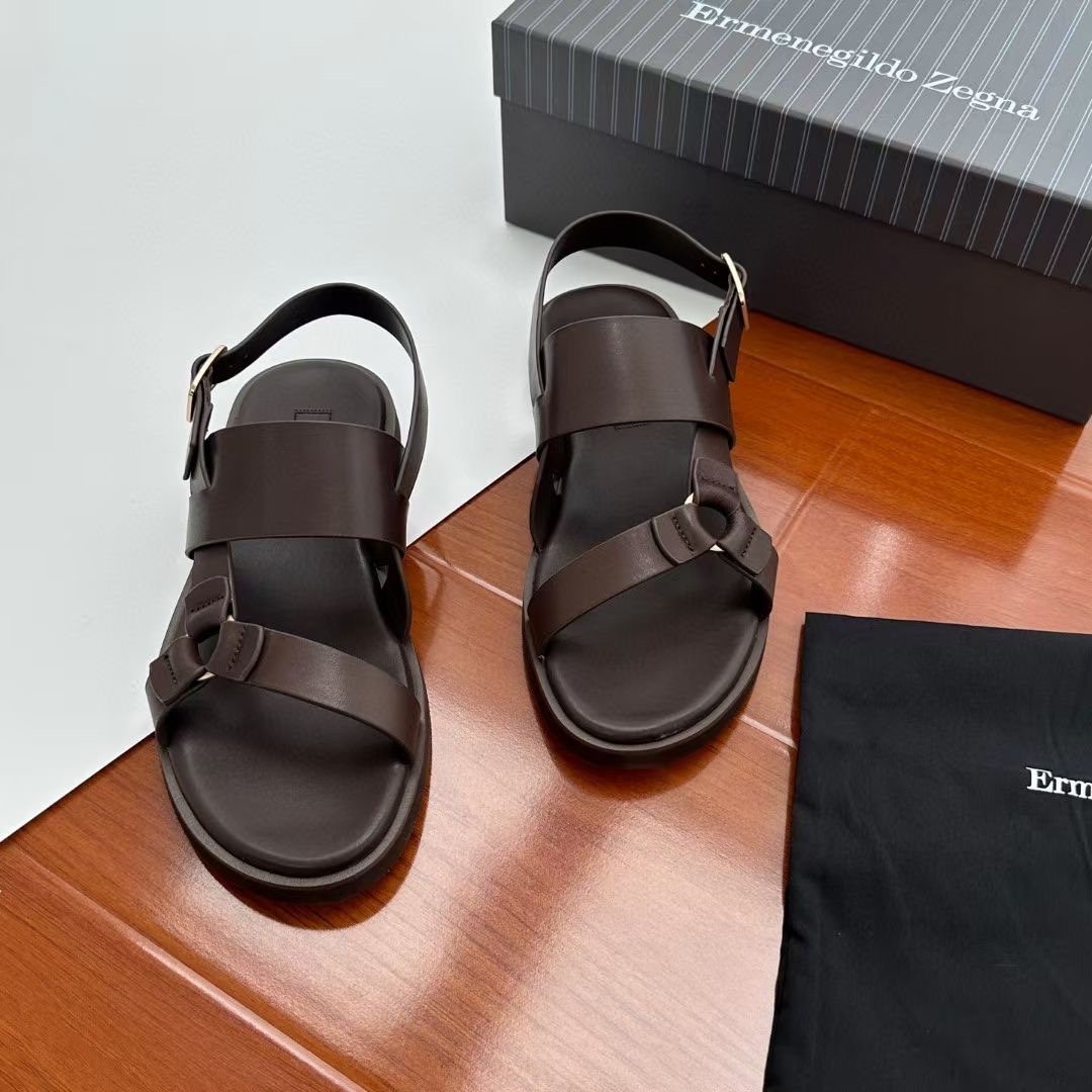 **do** รองเท้าแตะรัดส้น Zegna Leather Sandal ผู้ชาย สินค้าใหม่ ของแท้