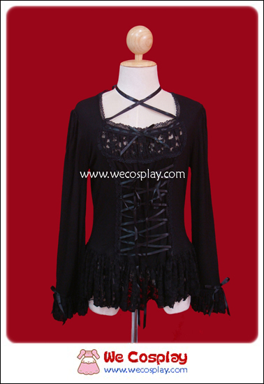 เสื้อ Cutsew โกธิคโลลิต้าสีดำ ประดับลูกไม้ (Black Lace Gothic Lolita Cutsew)