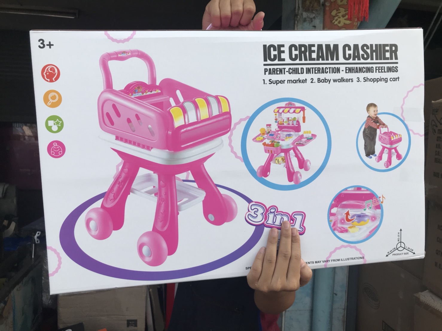 3306 ของเล่นเด็กรถเข็นไอติมแคชเชียร์ รถเข็นอาหารของเล่น กล่องใหญ่
