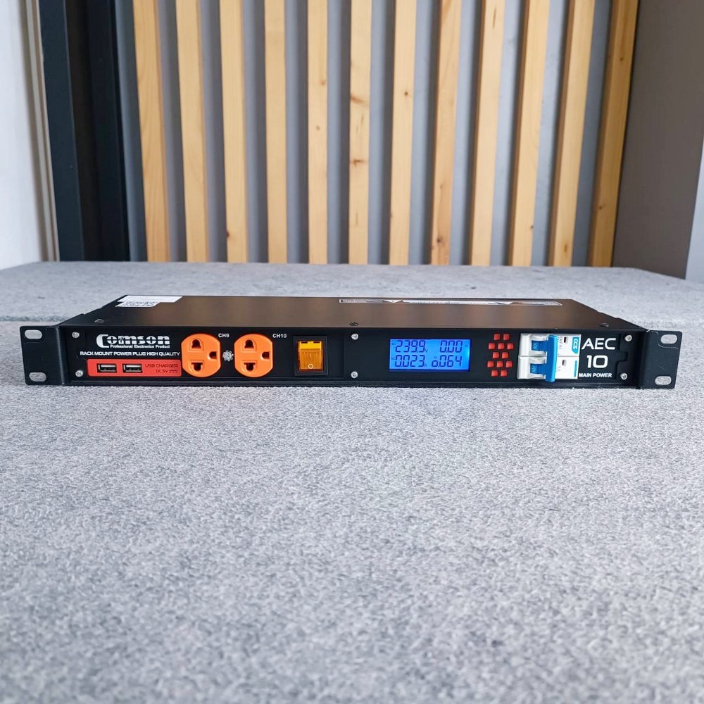 ปลั๊กเหลือง ส้ม COMSON AEC-10 รุ่นใหม่ ปลั๊กRACK 12ช่อง มิเตอร์ วัด4แบบ AEC10 AEC 10 ปลั๊กพ่วงติดแร็ค ปลั๊กรางจ่ายกระแสไฟ คอมสัน หน้าจอแสดงผลและเบรกเกอร์ เอไอ-ไพศาล