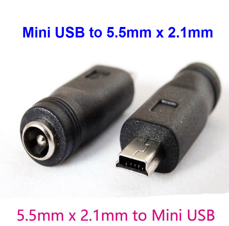 Mini USB to 5.5x2.1mm DC Barrel Jack Adapter
