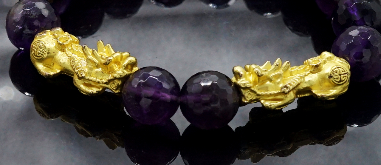 สร้อยข้อมือปี่เซี๊ยะ ลูกปัดอเมทิสต์(Amethyst) แท้ เสริมมงคล ขจัดเรื่องทุกข์ใจ