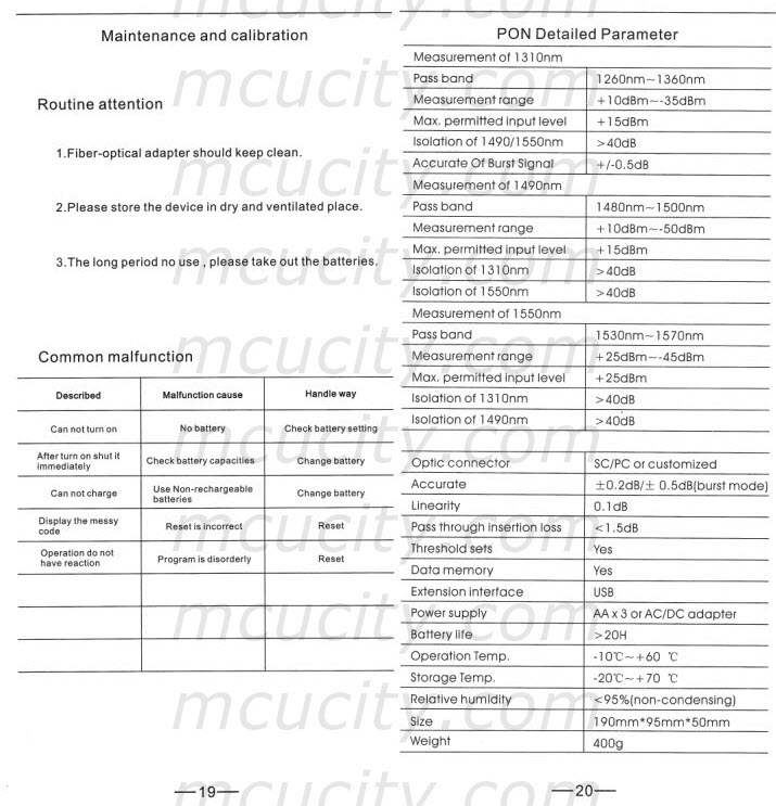 EPN70 (EPN80N) PON Optical Power Meter Cable Tester Measurement Tools