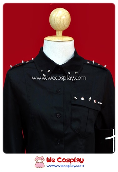 เสื้อเชิ้ตพังค์สีดำ ตอกหมุดหนาม Black Punk Shirt with White Cross Armband
