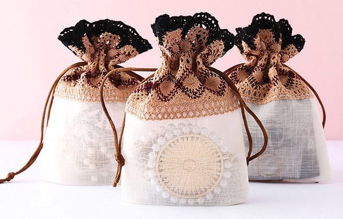 ถุงผ้าใส่ของชำร่วย ขนาด 10x14 cm ถักลูกไม้ แบบไทย ถุงผ้าโปร่งสีขาว ใส่ของขวัญ ของชำร่วย แบบเก๋ ๆ 626023