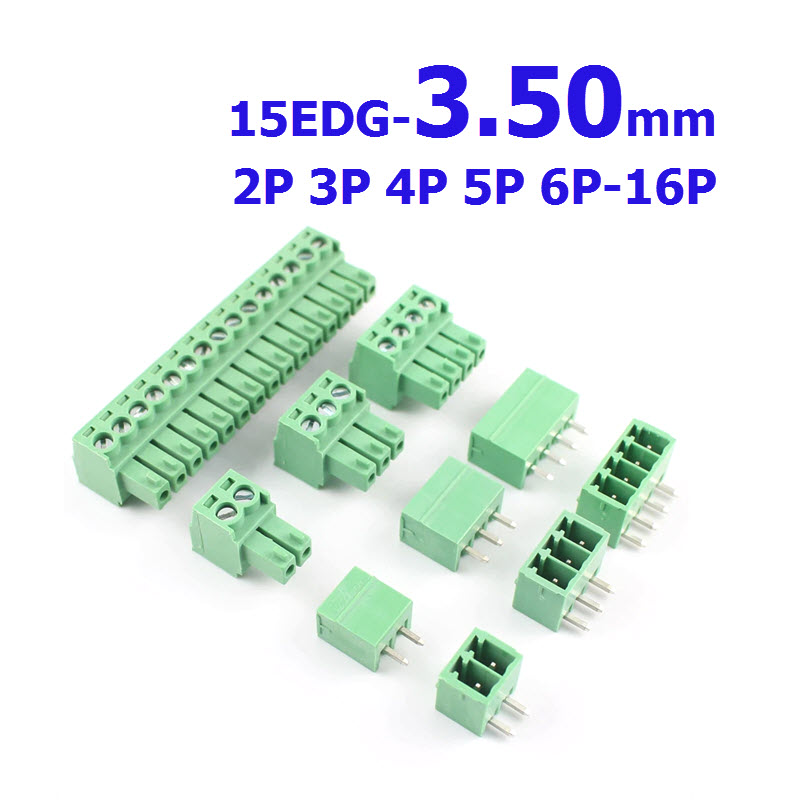 15EDG-3.50mm - 2P 3P 4P 5P 6P-24P Plug Screw Terminal Block (Male+Female) Right Angle