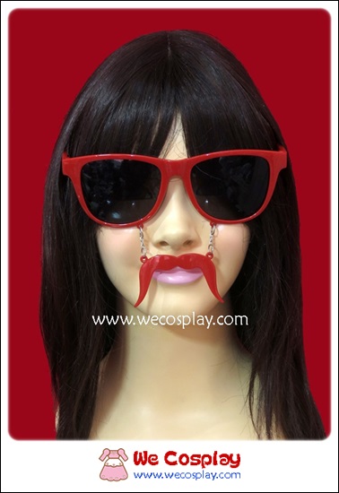 แว่นตาติดหนวด สีแดง เลนส์ดำ Fancy Cosplay Glasses