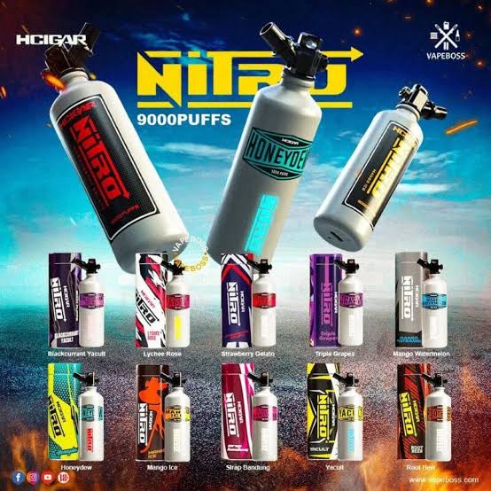 Nitro 9000 puffs ถังแก๊ซสีเงิน