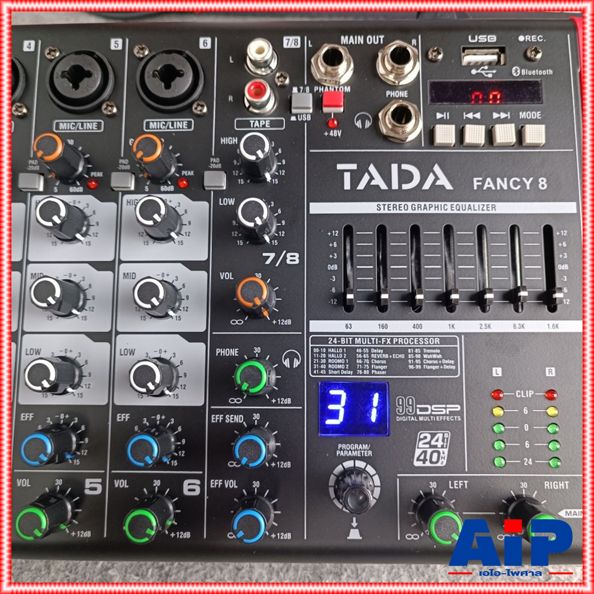TADA FANCY-8 MIXER สีแดง มิกเซอร์ TADA FANCY 8 มิกเซอร์อนาล็อกขนาดเล็ก USB บลูทูธ พร้อมช่อง Line จำนวน 6 ช่อง เอไอ-ไพศาล