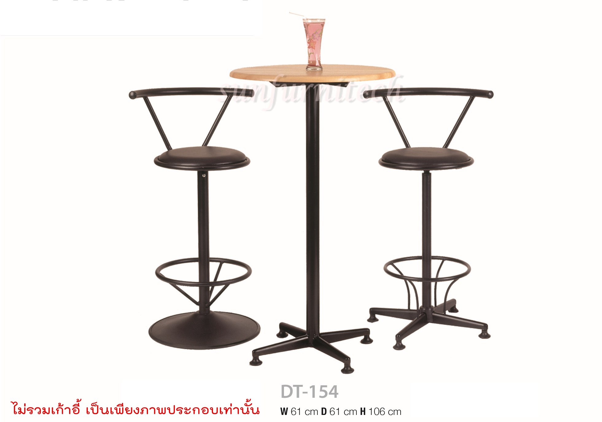 โต๊ะบาร์สูง, โต๊ะบาร์กลมสูง, โต๊ะคอฟฟี่ซ๊อป, โต๊ะอเนกประสงค์, โต๊ะบาร์หน้าไม้จริง สูง 106 ซม. ขนาด 61*61 cm. รุ่น DT-154