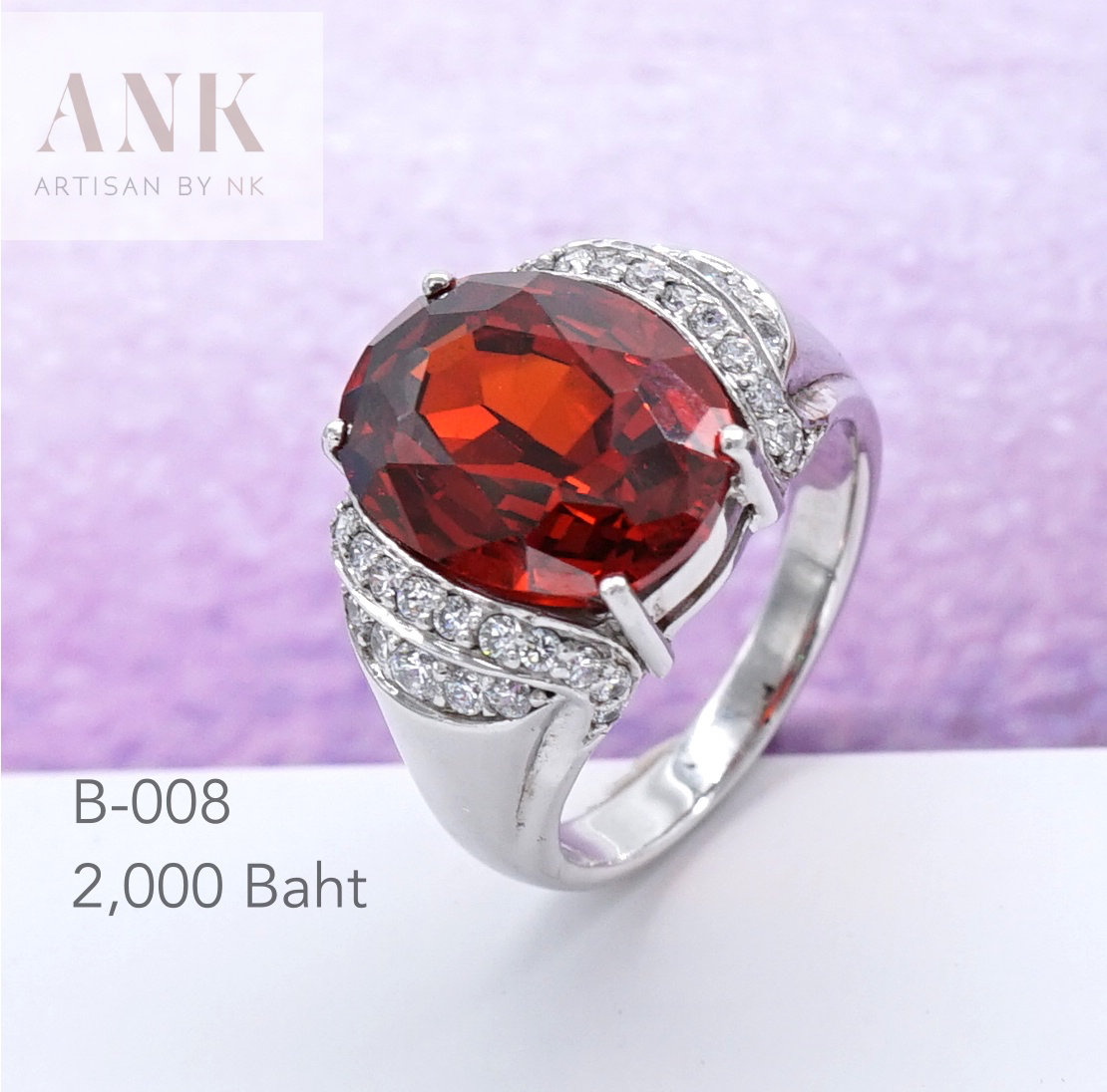 Ruby Red CZ Ring แหวนเงินแท้ ฝังด้วยเพชร CZ สี Ruby Red