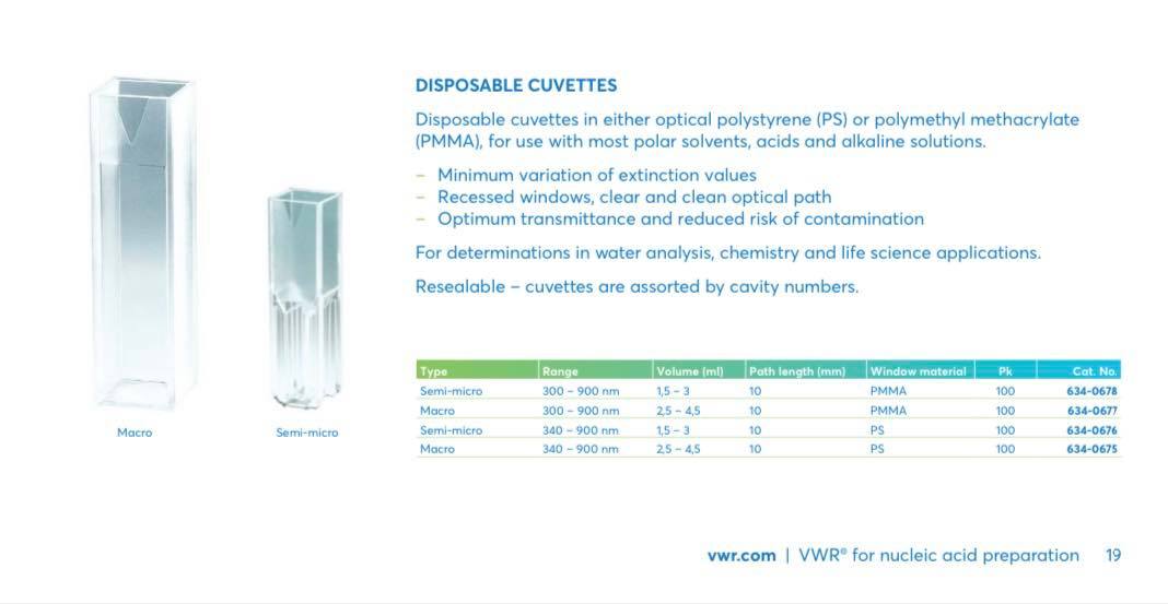 Plastic cuvette ยี่ห้อ VWR, England แล็ป วัลเล่ย์ จำหน่าย สารเคมี