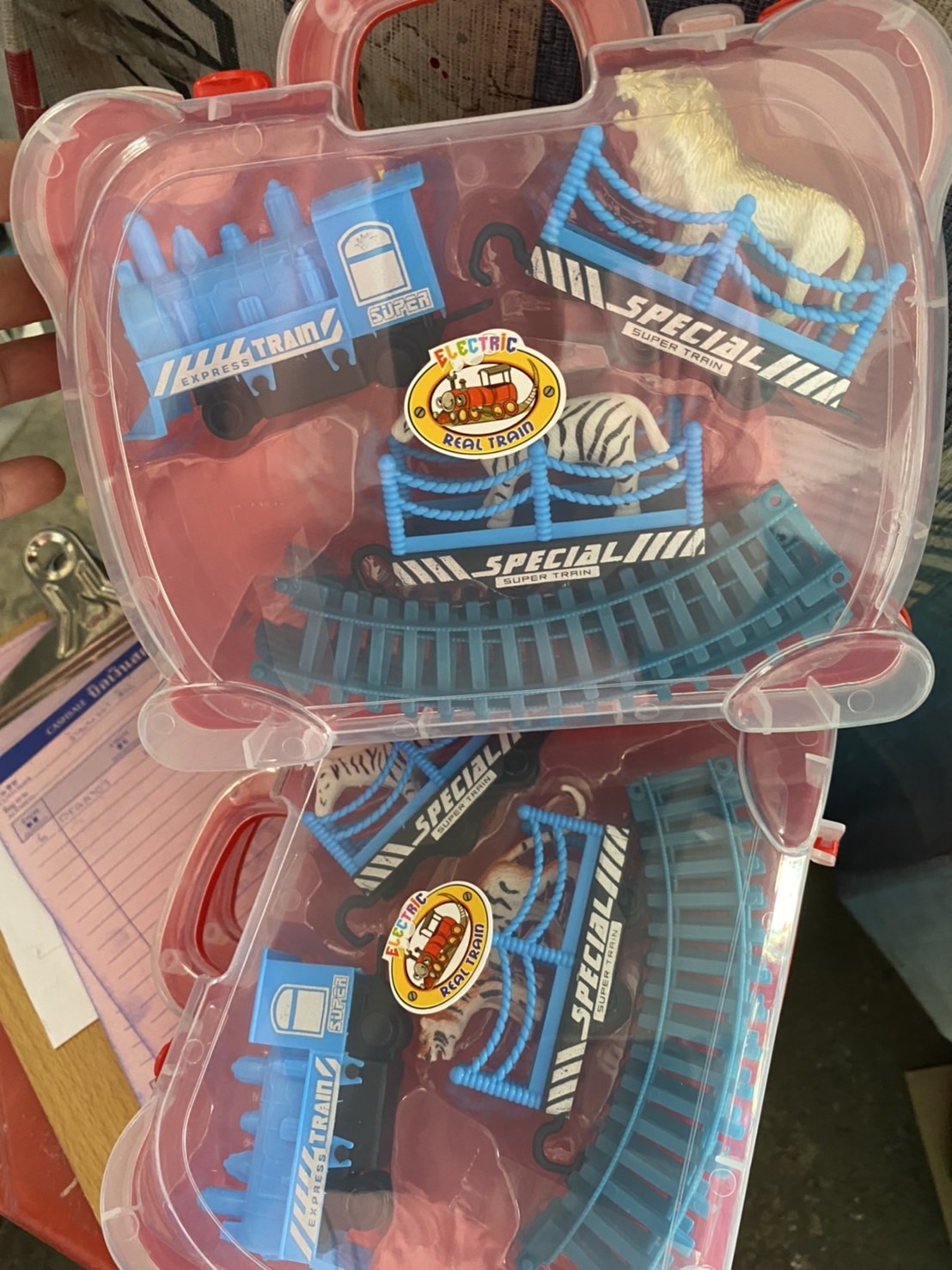 A999-A ของเล่นเด็กรถไฟใส่ถ่านพร้อมรางบรรทุกสัตว์กระเป๋า รางรถไฟของเล่น ปลีกชิ้นละ