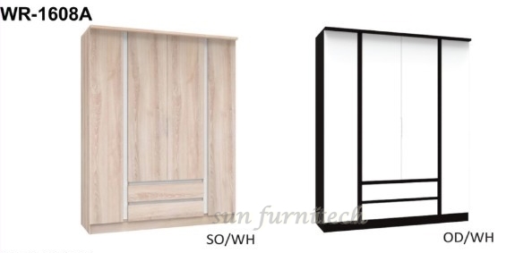 ตู้เสื้อผ้าขนาด 160 ซม.4 บานเปิด ปิดผิวเมลามีน exclusive รุ่น WR-1608A,B