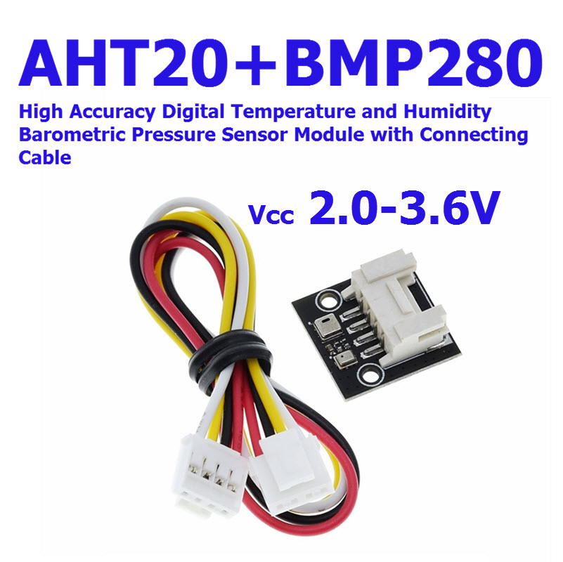 AHT20+BMP280 (2-3.6Vmax) High Accuracy Digital Temperature and Humidity Barometric Pressure Sensor Module with Connecting Cable