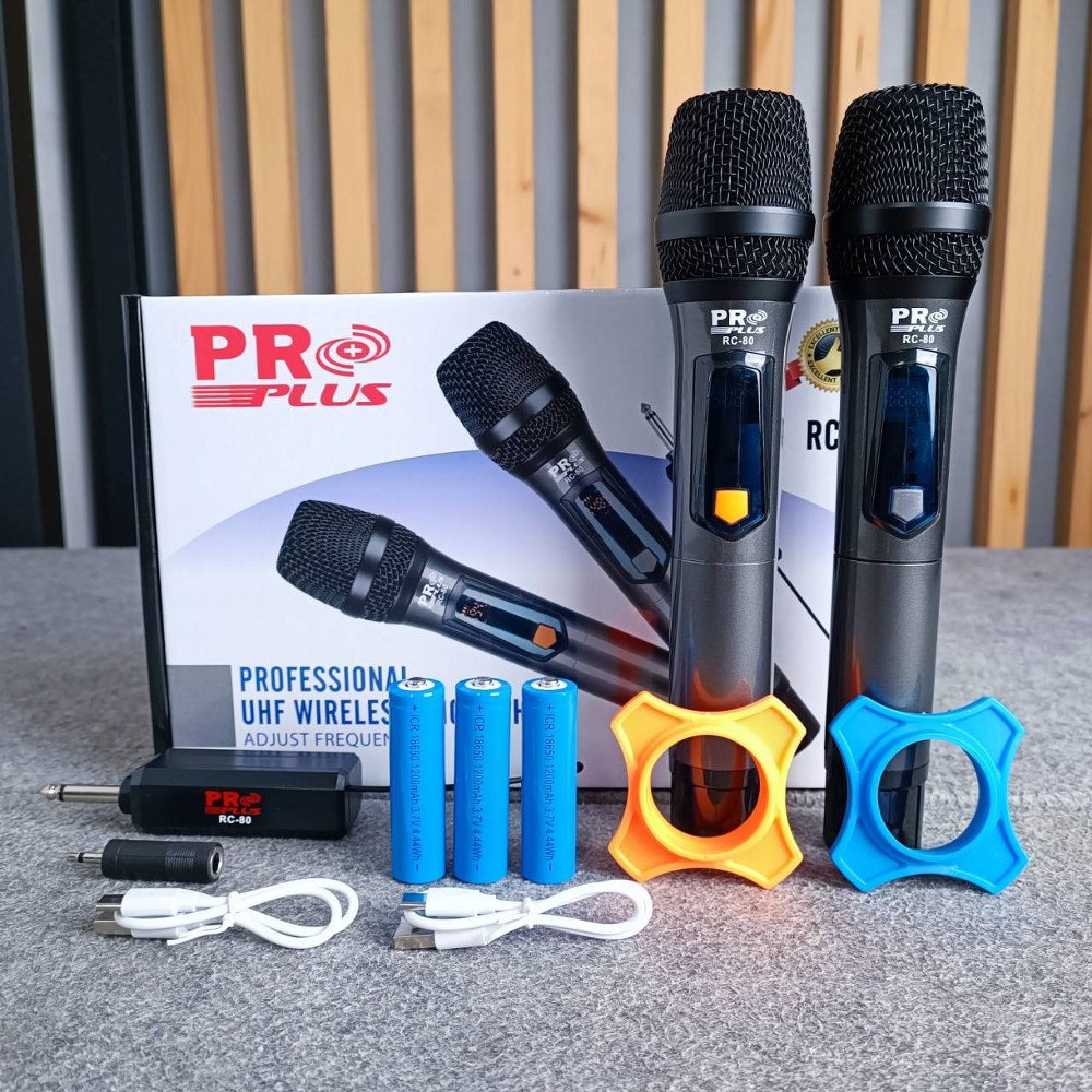 PROPLUS RC-80 ไมค์ลอยคู่ ชาร์จแบตได้ทั้งไมค์และตัวรับ RC 80 RC80 ไมโครโฟนไร้สาย ด้ามโลหะ ไมค์ลอย UHF ไมค์ถือ จูนคลื่นได้ PRO PLUS เอไอ-ไพศาล
