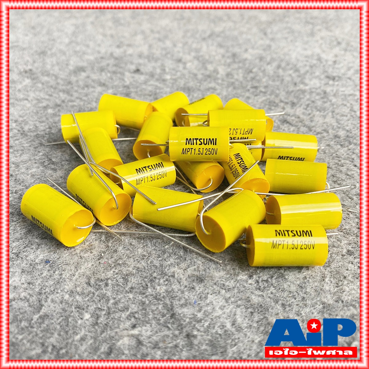 1ตัว MITSUMI 1.5UF 250V Cสีเหลือง MET คาปาซิเตอร์ C1.5/250V C1.5/250Vสีเหลือง ซีเสียงแหลม 1.5/250V ซีตัดเสียงแหลม เอไอ-ไพศาล