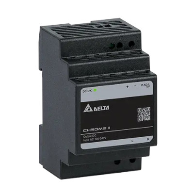 Chrome II DIN Rail Power Supply 60W, 24Vdc/2.5A, Phase, Input Voltage Range 85-264Vac, Class II No PE Connection Required, NEC Class 2 (LPS)