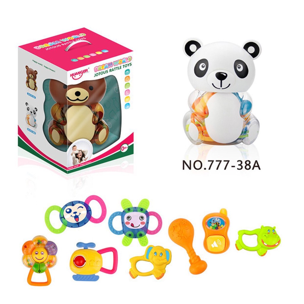 777-38A ของเล่นเด็กเขย่ามือยางกัดกระปุกแพนด้า 8 ชิ้น ปลีกชิ้นละ