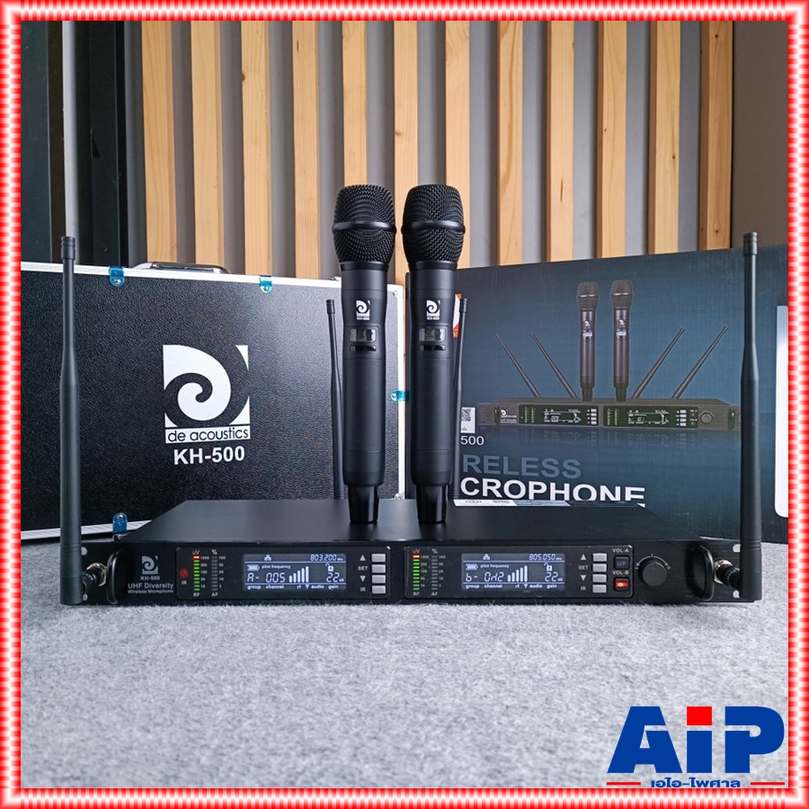 ความถี่ใหม่ กสทช DE ACOUSTIC KH500 NEW ไมค์ลอยมือถือคู่ UHF ปรับความถี่ได้ ไมค์ลอยคู่ KH 500 KH-500 แถมอุปกรณ์ย้ายเสา +++ กระเป๋าเก็บไมค์ 4เสา