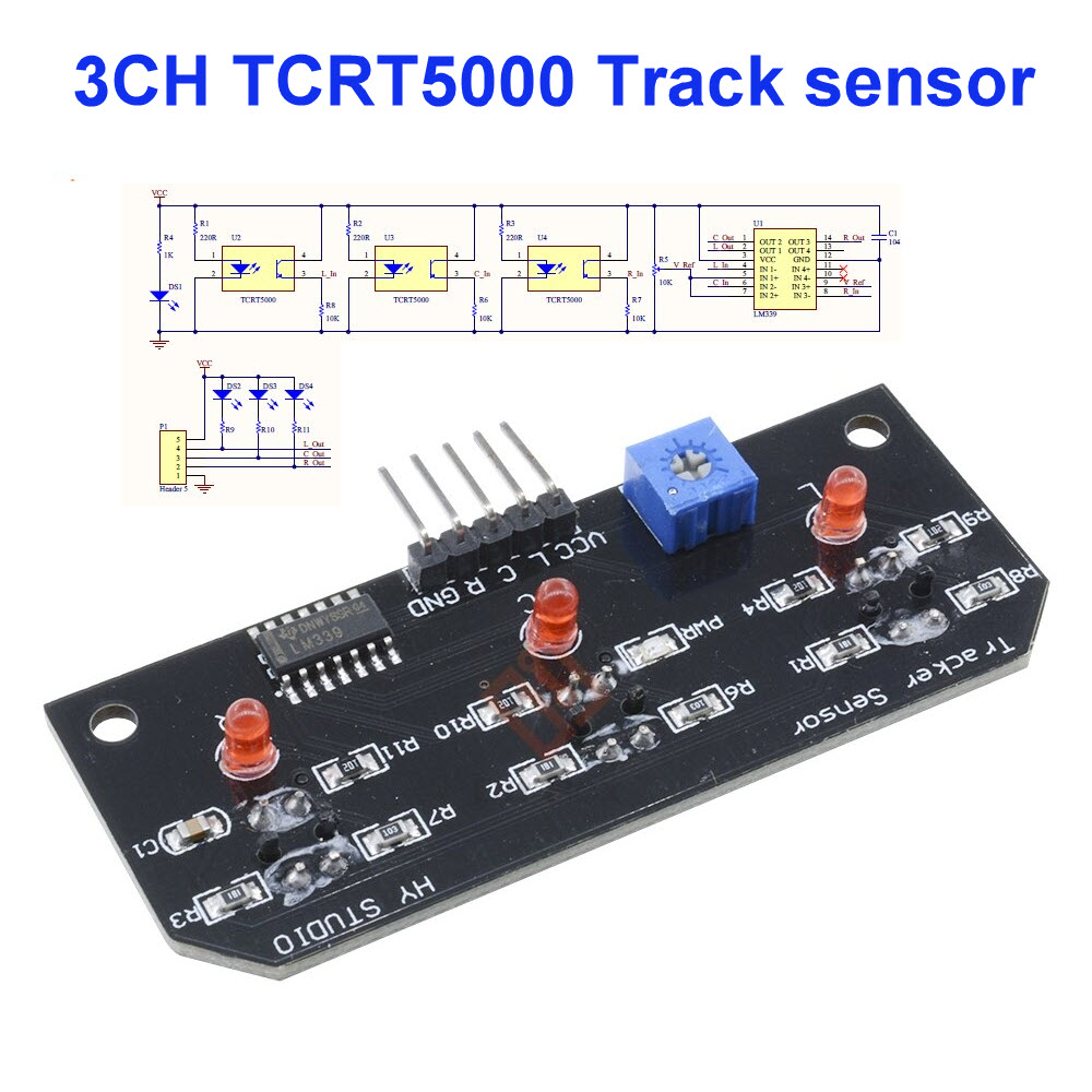 3CH TCRT5000 Infrared Line Track Sensor Module , DC 5V 10mm Distance