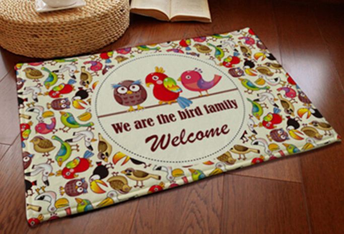พรมเช็ดเท้า พรม แต่งห้อง แต่งคอนโด แต่งร้าน Welcome ลาย ครอบครัวนก น่ารักมาก ๆ ค่ะ นกหลายสายพันธุ์ ขนาด 400 x 600 mm สีสันสดใส 704974