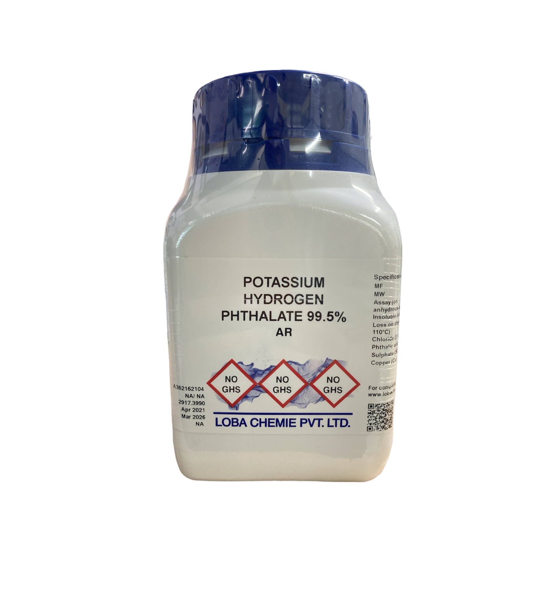Potassium Hydrogen Phthalate 99.5% AR Grade, 500 g -Loba India