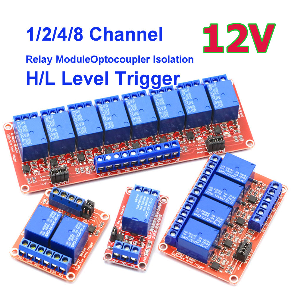 12V 1/2/4/8 Channel 12V Relay Module Optocoupler Isolation Support Hgh and Low Level Trigger low(0) high(10-12V)