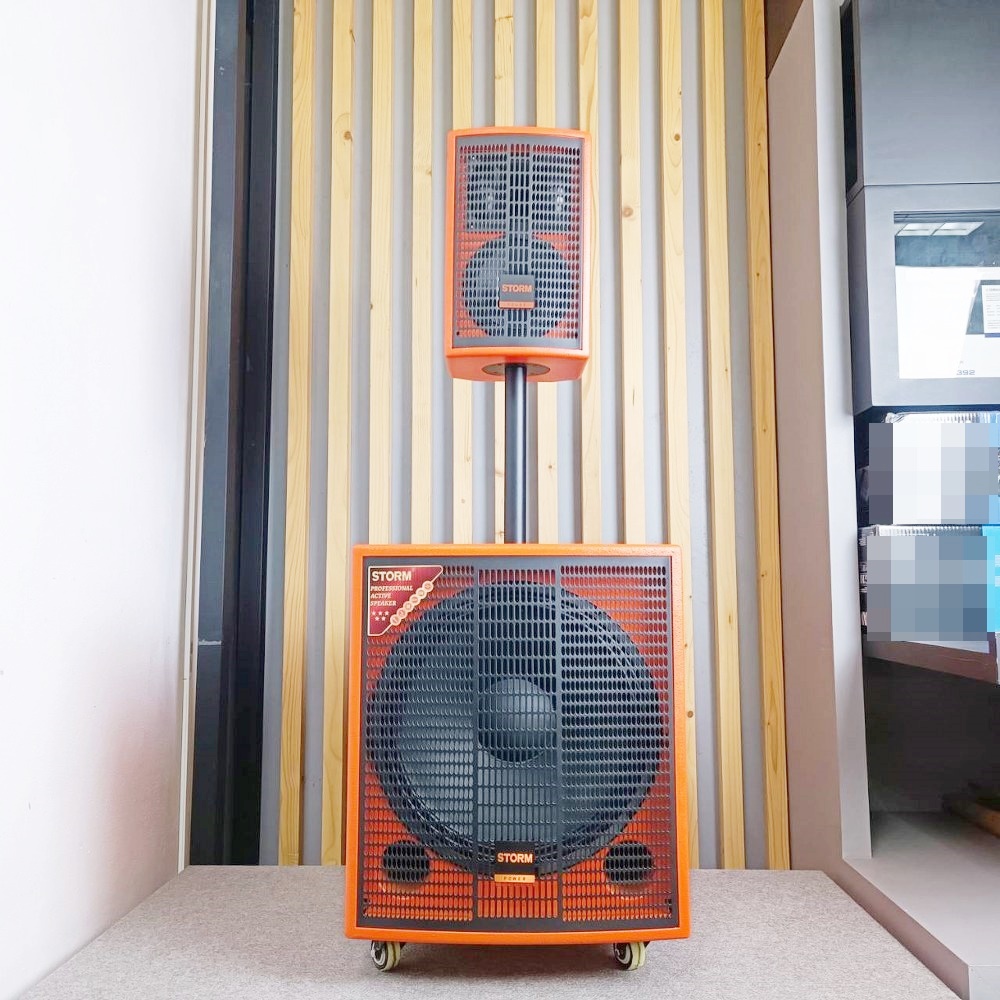 STORM PAB-3615MS สีส้ม ชุดลำโพง ซับ15นิ้ว กลาง6นิ้ว พร้อมไมค์ลอย ชาร์จแบตได้ บลูทูธ PAB 3615MS ลำโพงแอคทีฟ PAB3615MS เอไอ-ไพศาล