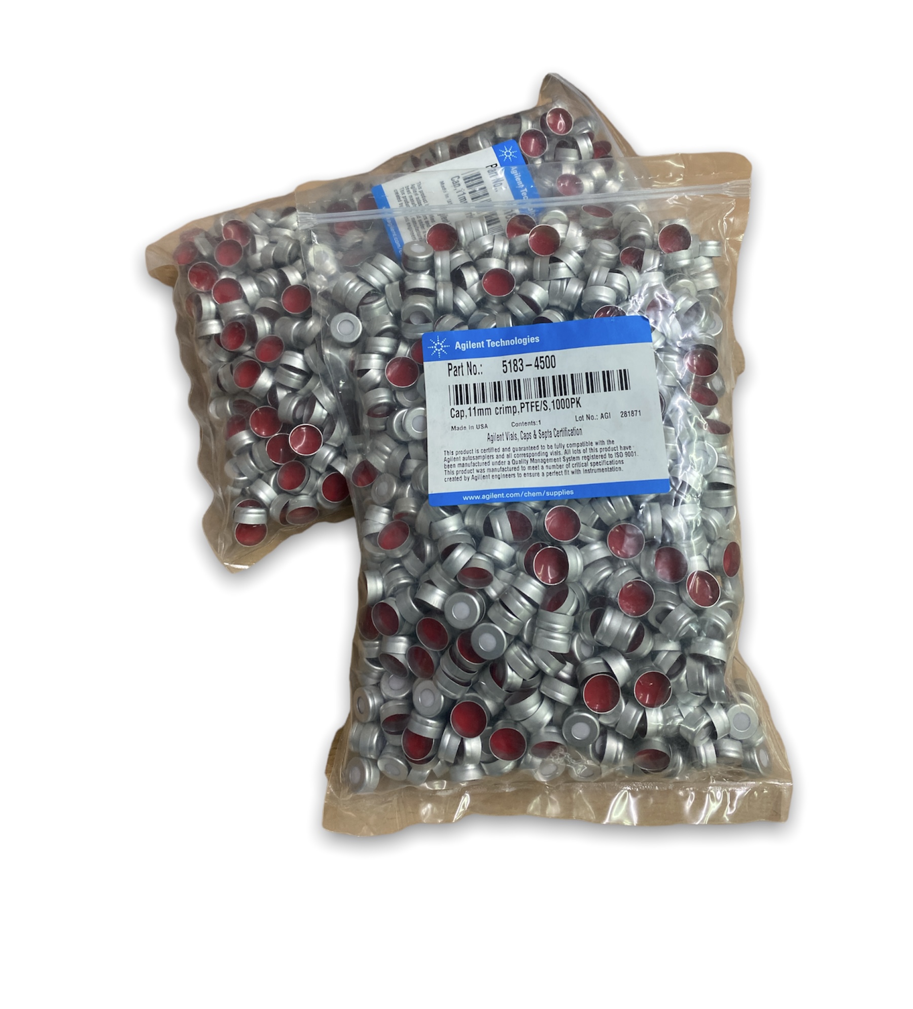 Agilent Cap, 11mm crimp, PTFE/S, 1000PK