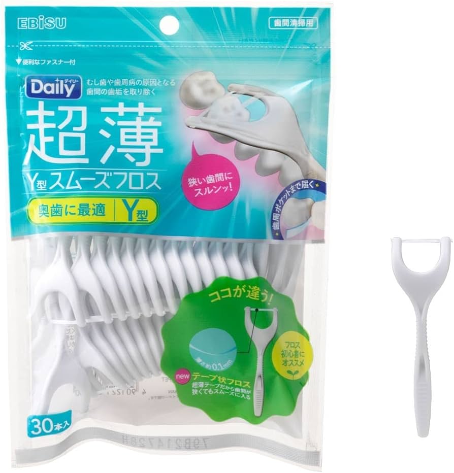 ขายดีในญี่ปุ่น😁Ebisu Daily Ultra-thin Y-shaped smooth floss 30 sticks ไหมขัดฟันรูปตัว Y รุ่นบางเบาเป็นพิเศษ