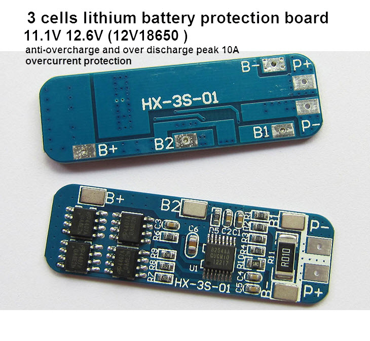 โมดูลป้องกัน แบตเตอรี่ลิเธียม ขนาด 3 เซล 11.1V 12.6V กระแสสูงสุด 10A