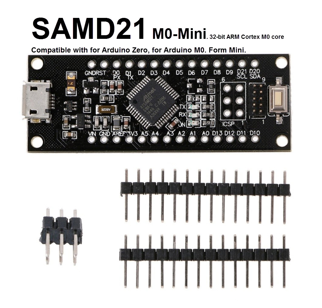 SAMD21 M0-Mini. 32-bit ARM Cortex M0 core Compatible with for Arduino Zero, for Arduino M0. Form Mini.