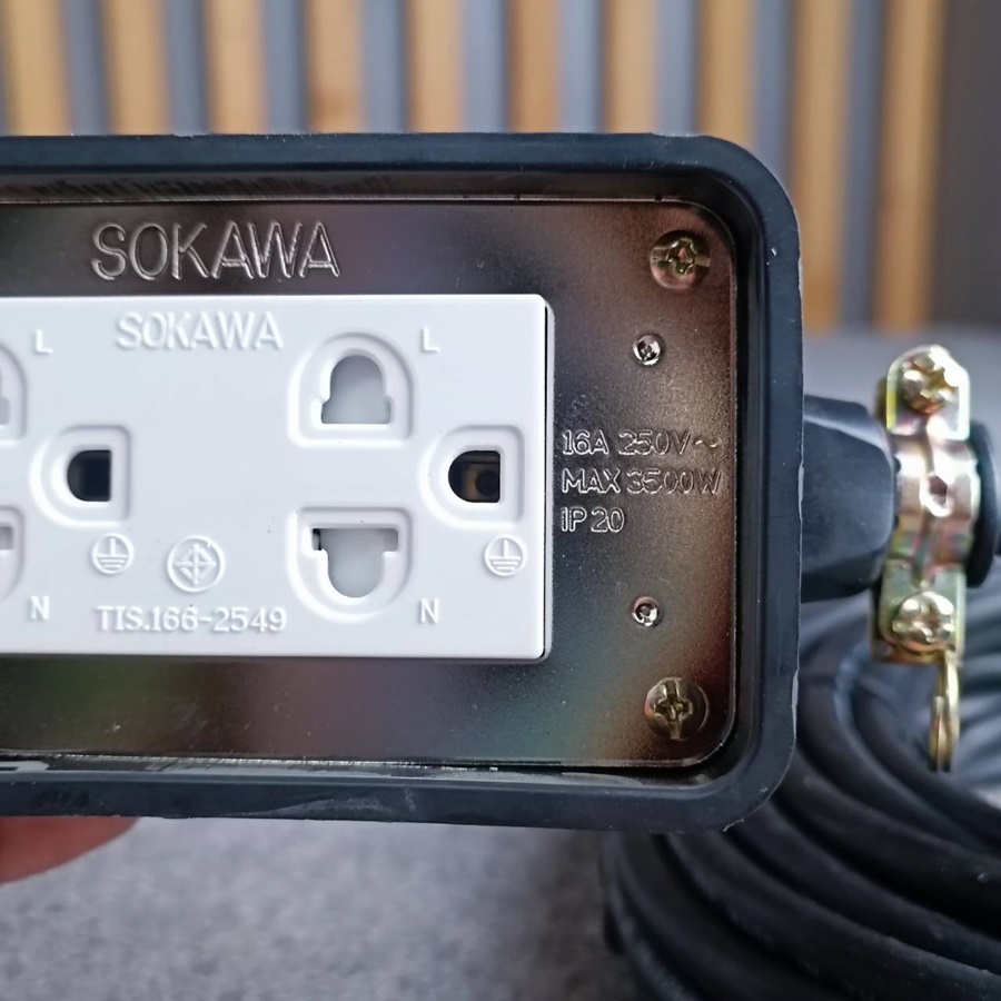 SOKAWA บล็อคยาง2x4 สาย10เมตร มอก. สายขนาด3x1.5MM ปลั๊กไฟ ปลั๊กพ่วง บล็อคยาง2ช่อง พร้อมสายไฟ เอไอ-ไพศาล