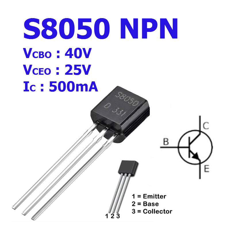 S8050 NPN Bipolar Transistors - Vceo 25V, Vcbo 40V 0.5A TO-92