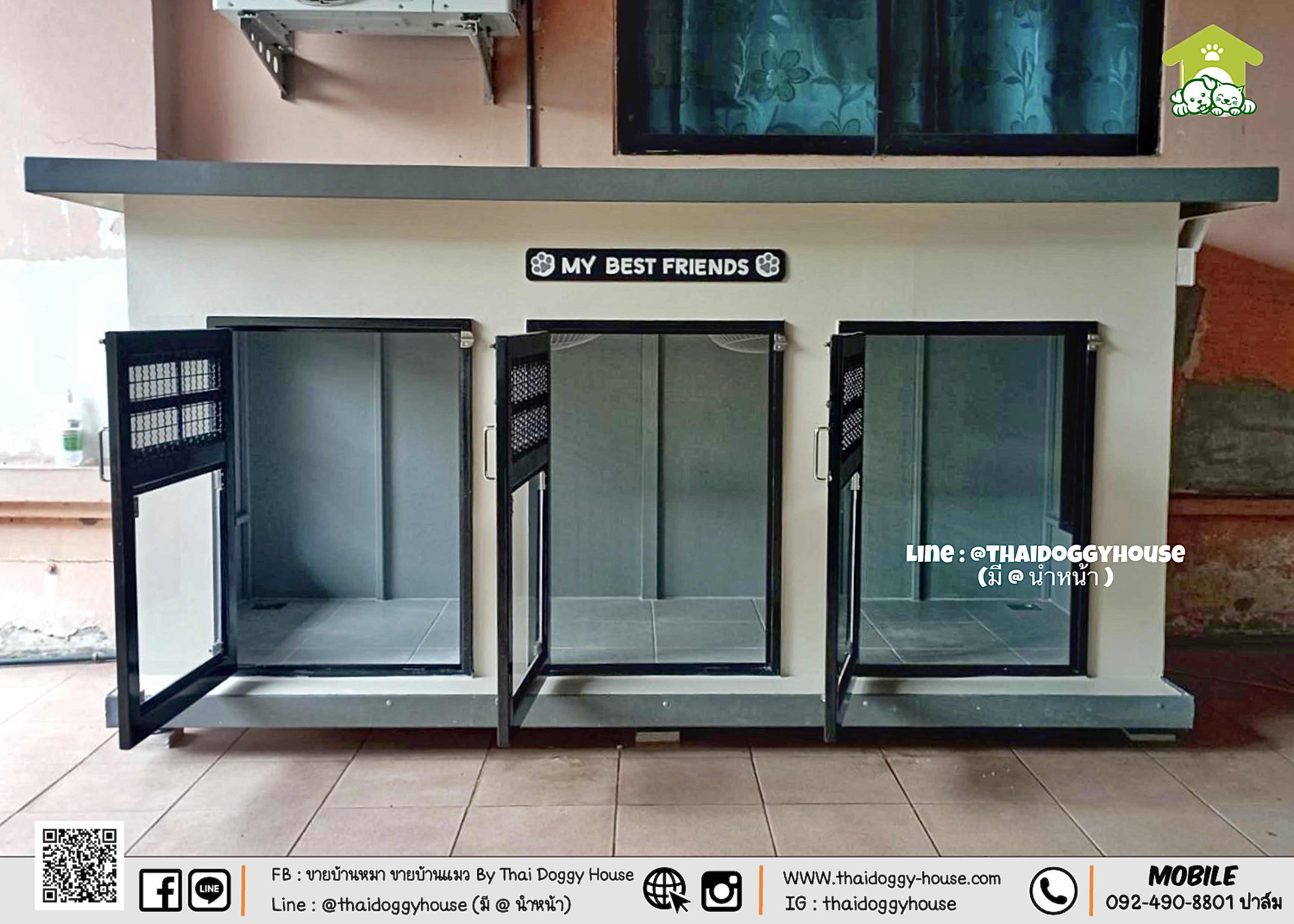 บ้านหมา บ้านแมว บ้านน็อคดาวน์ บ้านสัตว์เลี้ยง แบบพัดลมมีตะแกรงเหล็ก มุ้งลวดทุกหลัง By Thai Doggy House