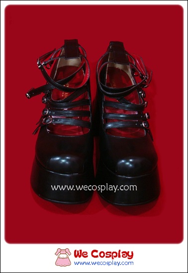 รองเท้าพังค์ สีดำผิวด้าน Six Straps Punk Shoes