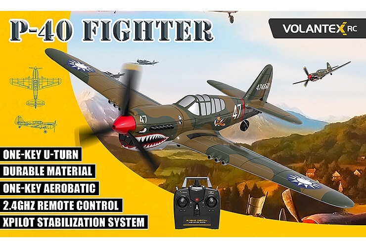 เครื่องบินพร้อมเล่น 4CH Volantex : P40 Fighter Warhawk 2.4Ghz เครื่องบินบังคับ มีไจโรในตัว บินง่าย มือใหม่เล่นได้