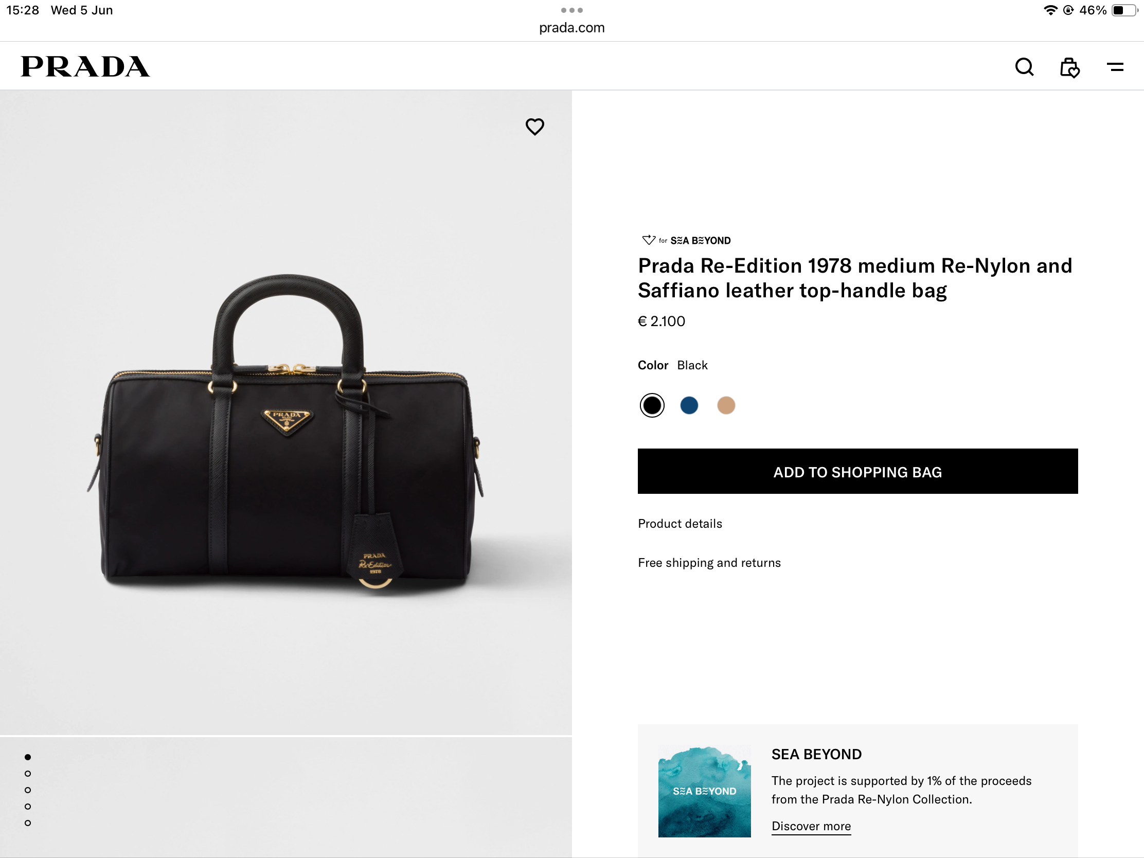 **C** กระเป๋าทรงหมอน Prada Re-Edition 1978 medium Re-Nylon and Saffiano leather top-handle bag สินค้าใหม่ ของแท้