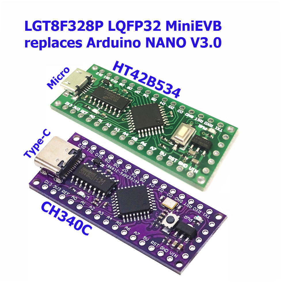 LGT8F328P (ADC 12bit [8ch] / DAC 8bit [1ch] 30 I/O) Compatible Arduino nano 3.0